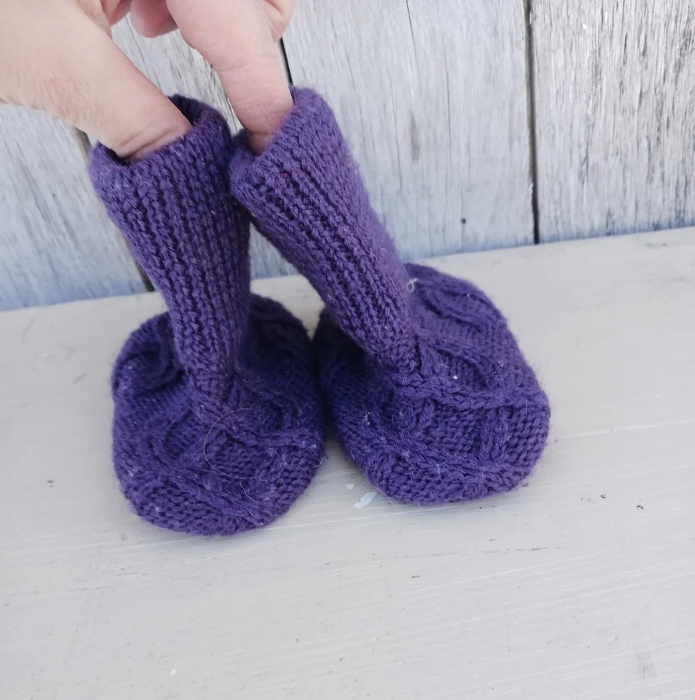 Melton Children Knitted Wool‎ Booties/Slippers Purple Leather Bottom OS It's a